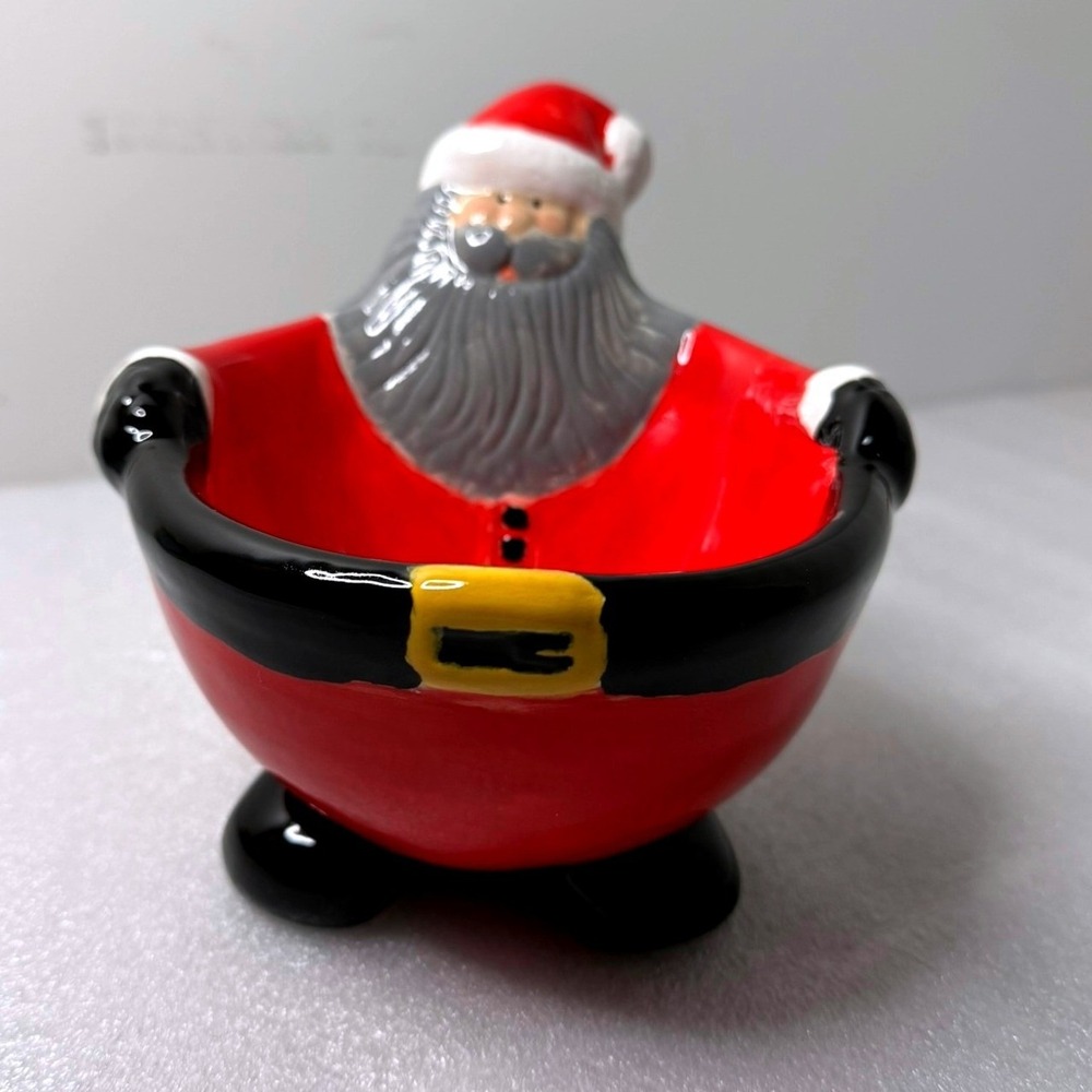 Hand Painted Ceramic Santa Claus Candy Dish Christmas Trinket Bowl 2017 Signed